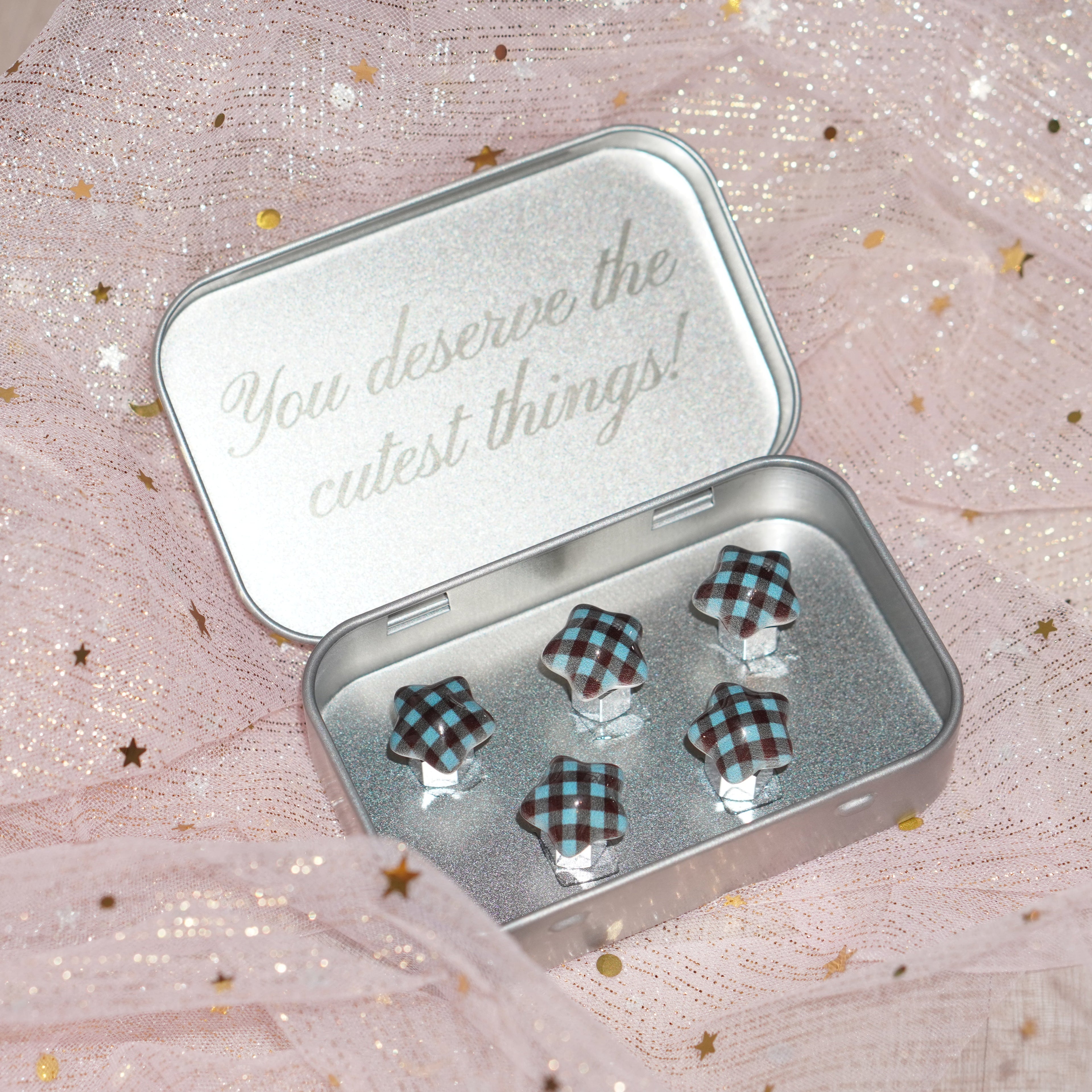 Starry Gingham Car Charm - Midnight Teal